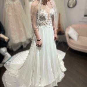 Strapless Wedding Dress - simple boho Aline lace